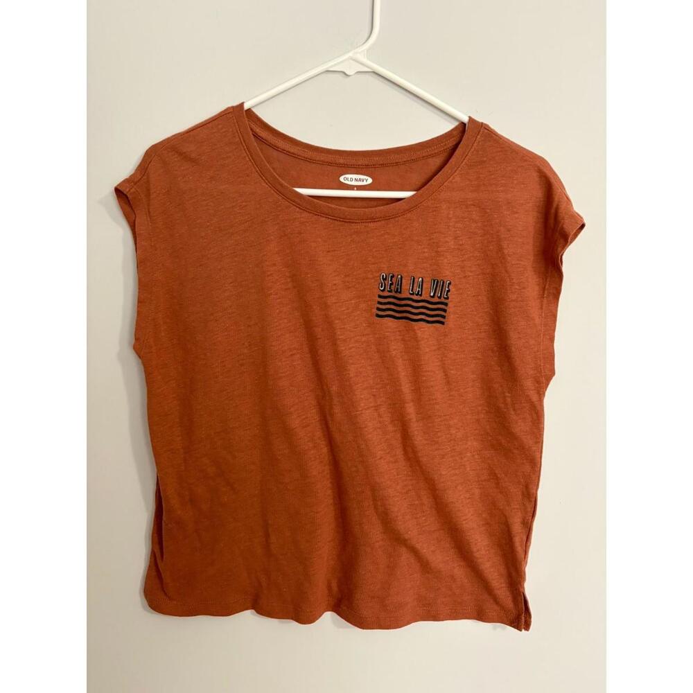 Old Navy Small Linen Blend Muscle Shirt Tee with Sea La Vie Graphic SOFT